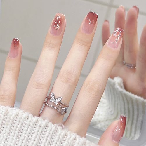 90淘宝新品渐变裸色法式穿戴甲高级感2023新款指甲贴片长款美甲成品甲