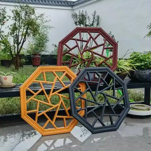 饰仿古窗花复古中国风塑料镂空墙面挂件假窗 装 扇形树脂透窗新中式