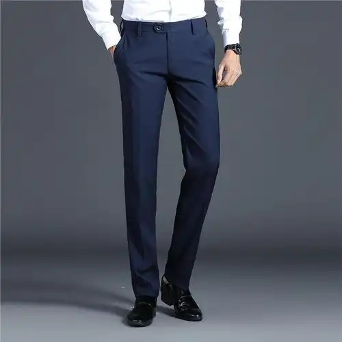 秋季藏蓝色坠感西裤男直筒修身韩版小脚商务休闲职业工装西装裤子