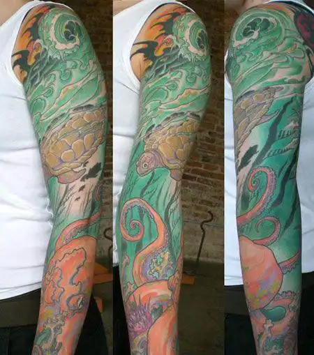 花臂乌龟章鱼海底世界纹身tag标签:海底世界花臂半甲海底世界美人鱼