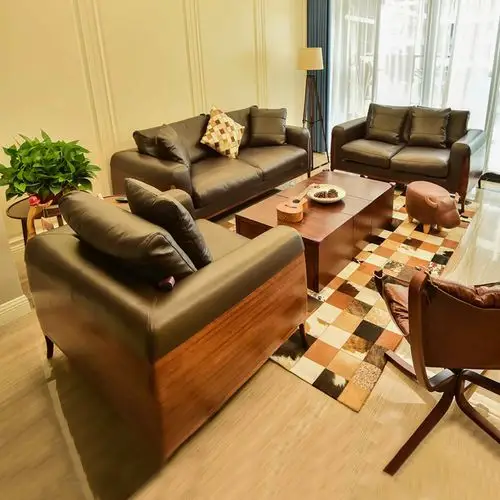 楷模家具旗舰店正品迪恩沙发希奢专柜简约现代中式皮艺胡桃