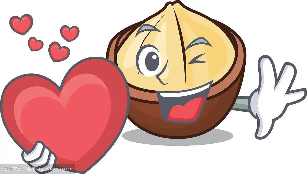带有心形澳洲坚果卡通风格的吉祥物