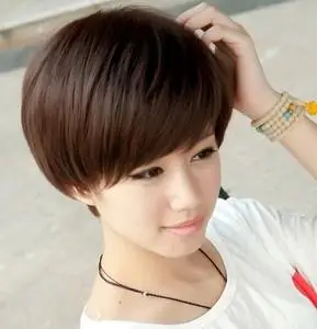 包邮 真发假发套修脸bobo头斜刘海真人短直发短发蓬松帅气ol女士