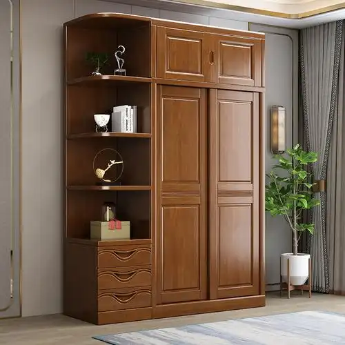 梵宜橡胶木衣柜1201现代中式对开二三四门实木衣橱卧室大储物柜