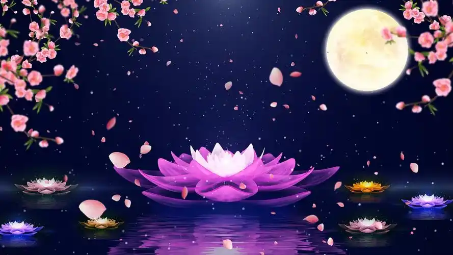 4k唯美古风月亮荷塘月色背景视频月亮背景