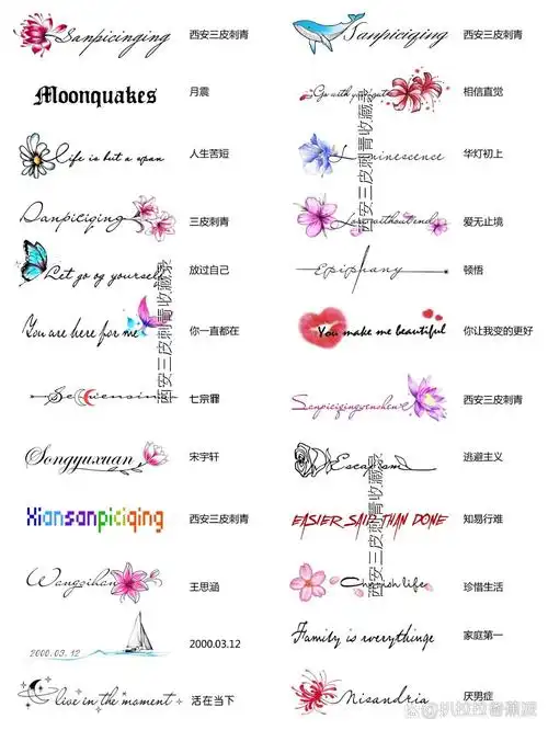 英文字母纹身图案手稿锁骨纹身