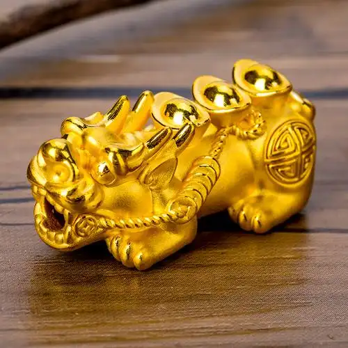 金一国囍足金3d硬金貔貅转运珠男女通用款黄金路路通手串定价送黑曜石