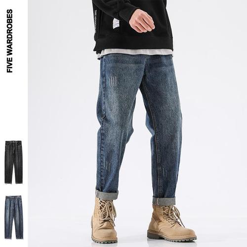 牛仔裤男直筒宽松配马丁靴的裤子男潮牌百搭阔腿潮牌胖子痞帅长裤