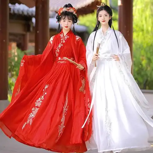 2022新款汉服女魏晋风红色婚服古装仙气飘逸黑白交领大袖情侣套装
