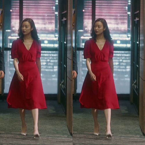 流金岁月倪妮朱锁锁同款泡泡红色连衣裙春夏2022新款连衣裙