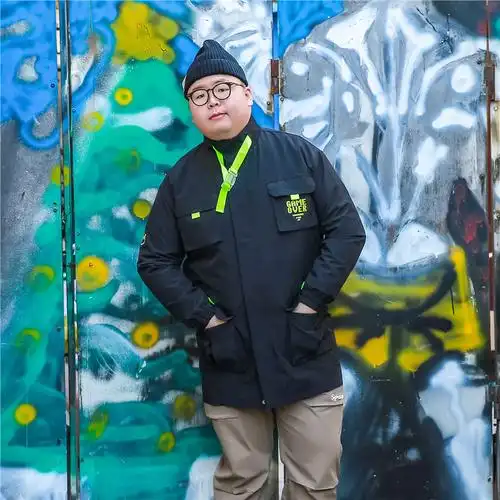 帅胖机能夹克工装加大风加织带胖子个性尚显夹克