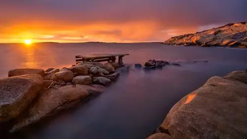 日落大海,太阳光线,黄昏,岩石