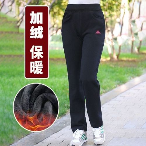 中老年加绒运动裤女秋冬款妈妈裤加厚宽松直筒加肥加大码休闲裤子