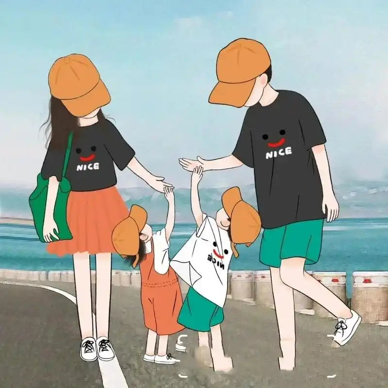 一家四口亲子手绘头像 一碗一箸一调羹,一生一世一家