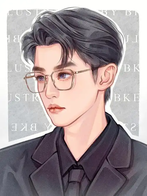 手绘头像西装男生附过程