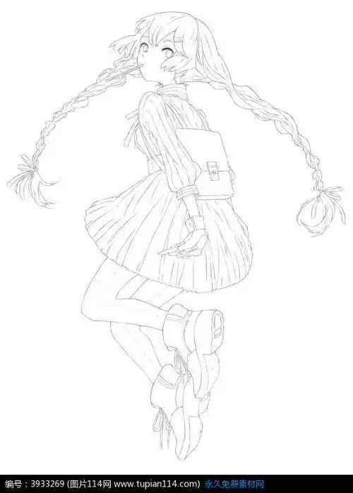 背着书包的小女孩侧面简笔画动漫