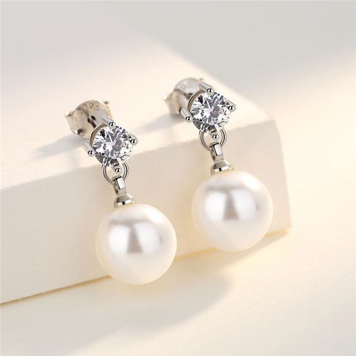 925银锆石珍珠耳钉简约时尚气质精致潮韩版仿珍珠首饰耳饰