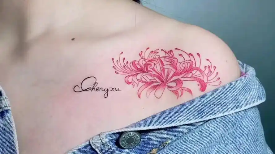 彼岸花纹身 英文纹身 纹身 纹身锁骨 纹身 .自己作品.