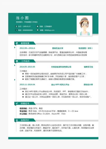 市场销售工作岗位个人简历模板