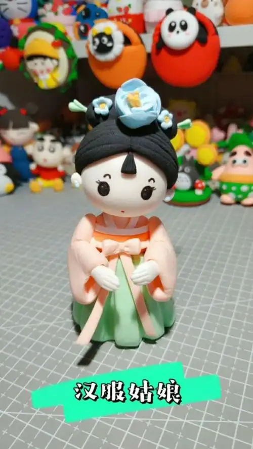粘土汉服姑娘:中国风人偶手办,最近要多做人物啦~#彩泥#粘土#手工#超