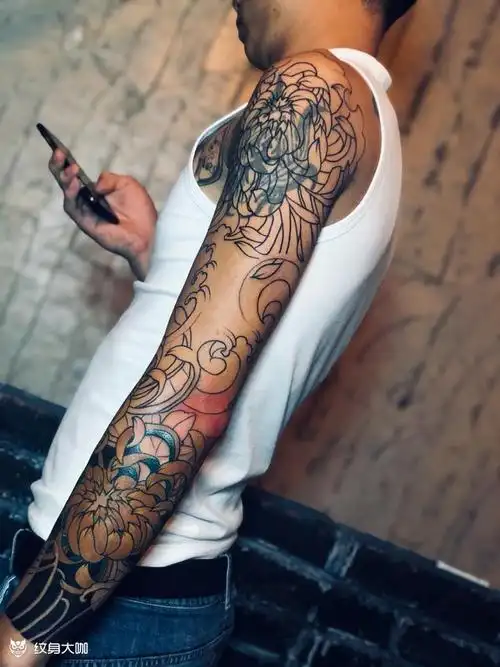 菊花77水浪花臂_纹身图案手稿图片_啊闹的纹身作品集