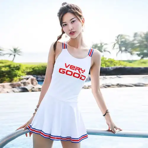 2018夏艳泳衣女学生连体裙式平角保守少女大童游泳衣运动泳装1818