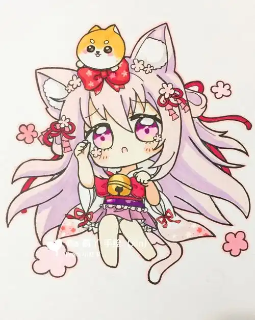 简马克笔画手绘画画上色教程可爱小猫咪q版