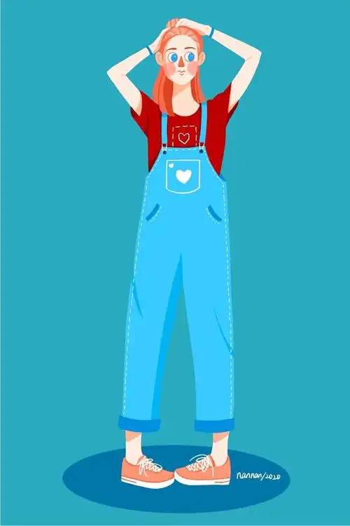 穿着背带裤的女孩