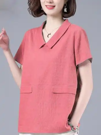 gefuya品牌纯棉t恤女短袖2022夏季新款宽松中年妈妈洋气上衣豆沙色4xl