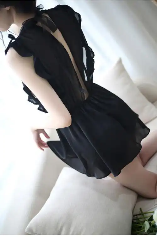 性感睡衣女透明薄纱火辣诱惑短款睡裙深v领蕾丝情趣内衣夜店装骚