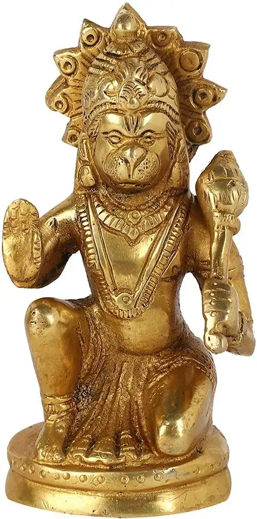 guru jee64 黄铜雕像 hanuman 印度教上帝偶像坐着宗教礼物 曼迪尔