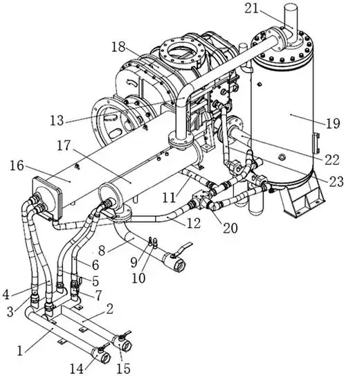 附图摘要本实用新型提供一种螺杆空压机冷却结构,包括主机,油气分离器