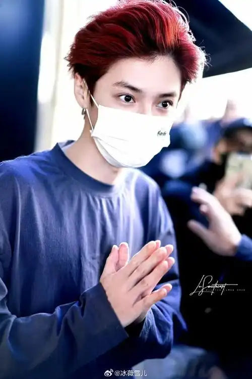 在巴黎的大街上,鹿晗又一次弄了个红发的造型!