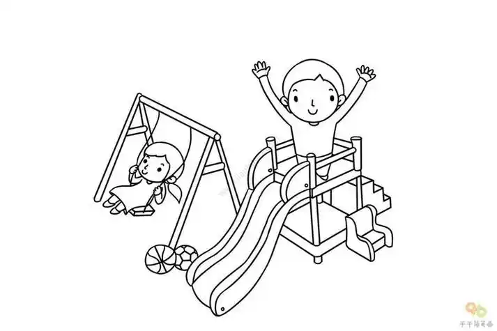 幼儿玩游乐场简笔画