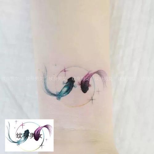 纹身贴纹身男女防水女持久彩色学生手绘手腕手臂海浪蓝鲸鱼