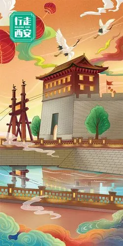 西安景点插画