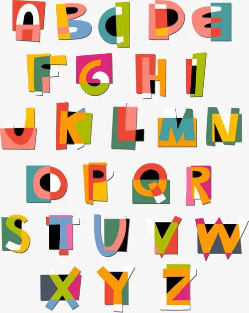 26个拼接字母设计矢量图【高清艺术字体png素材】-90设计