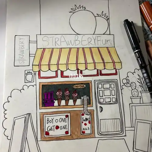 画甜品店的屋子简笔画