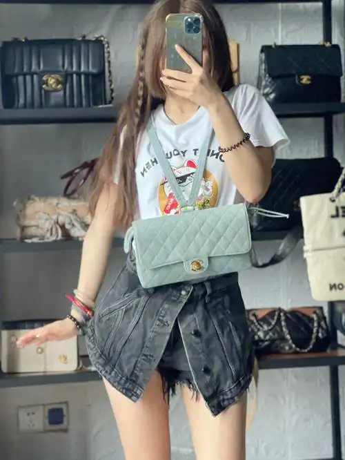 chanel杨幂同款中古牛仔双肩包