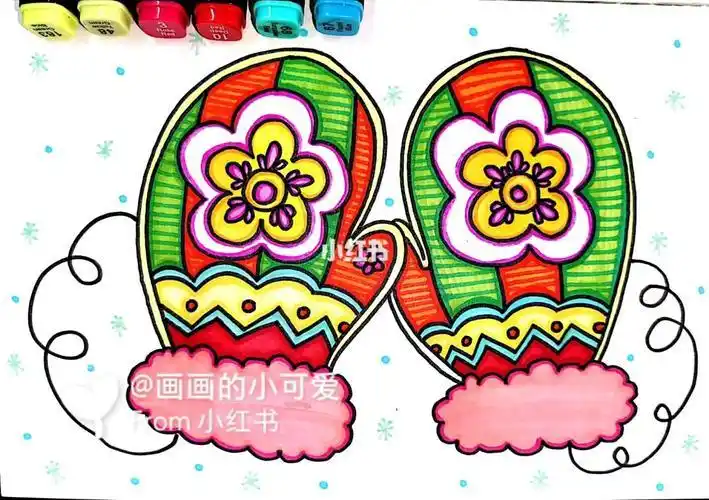 温暖的手套 创意儿童画 简笔画 线描 卡通儿童画卡通手套简笔画