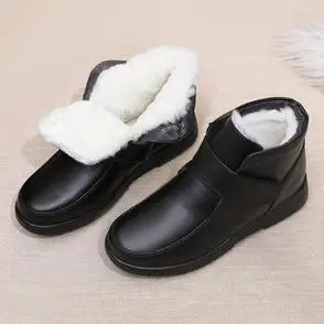 冬季真皮棉鞋短靴子加厚羊毛中老年女鞋平底防滑老人保暖鞋妈妈鞋