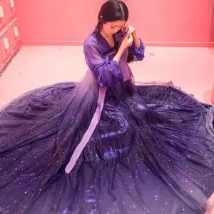 星空汉服女中国风北极星齐胸襦裙山海集改良日常古装学生渐变紫色