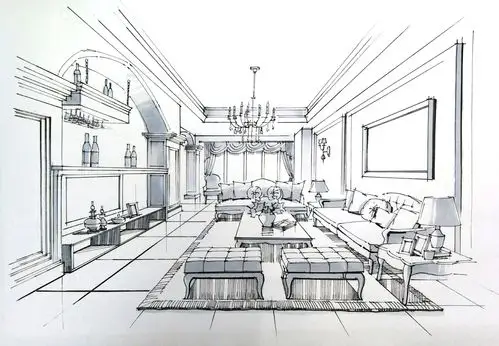 室内手绘效果图表现步骤示范