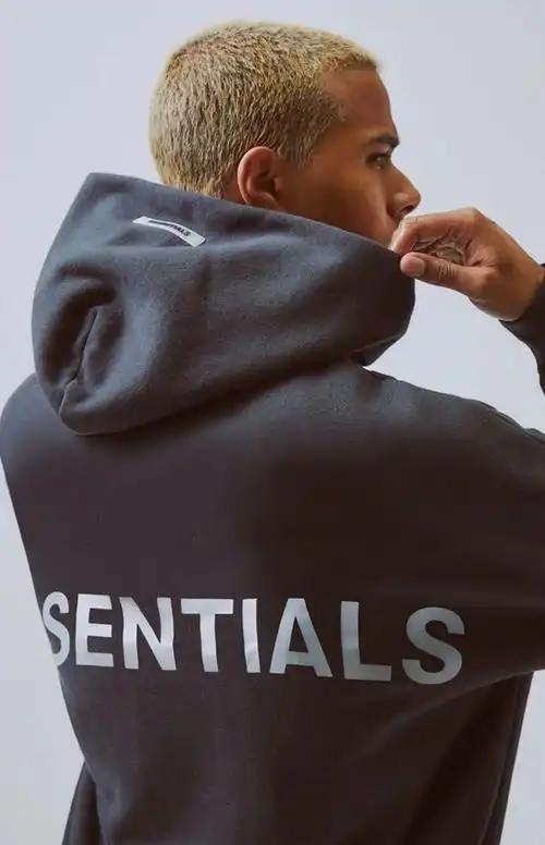 fear of god fog复线essentials背后字母反光卫衣男连帽高街帽衫 黑色