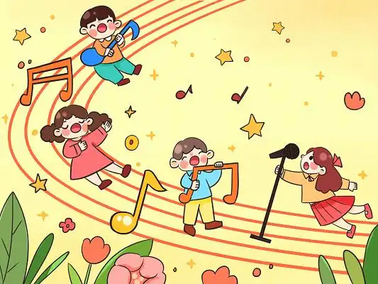 音乐会原创插画素材素材儿童卡通世界儿歌节可爱小朋友合唱原创手绘
